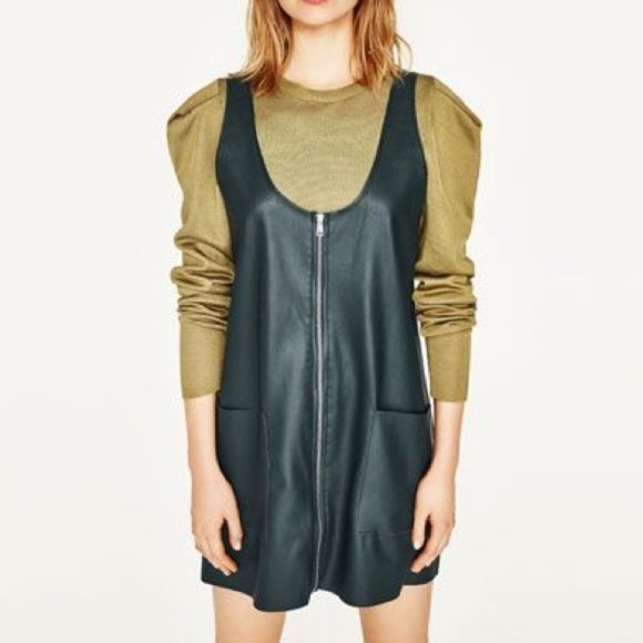 Zara Zipper Pinafore Dress Leather Look - Picture 2 of 2